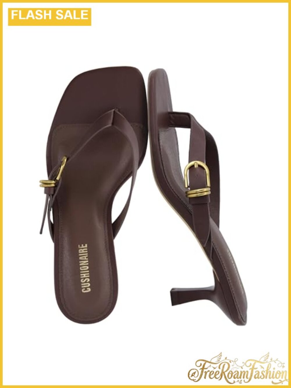 Faux Suede Low Kitten Heel Thong Sandals with Square Toe and Buckle